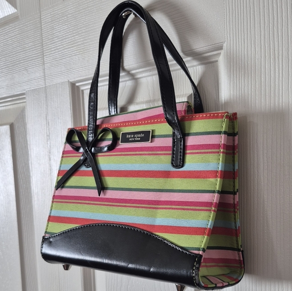 Kate Spade Vintage Small Colorful Striped Handbag With Bow - Picture 6 of 13
